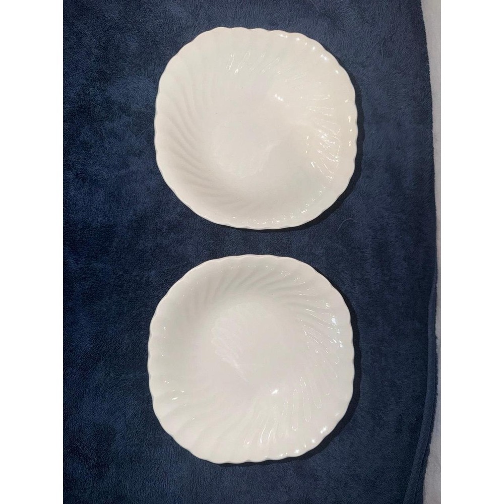 Johnson Brothers China 6" Square White Cereal Bowls (2) With Swirls